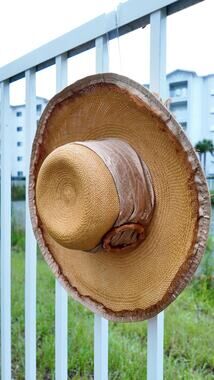 Whittall & Shon Straw Sun Hat Wide Brim Silk Trim Bamboo Buckle USA